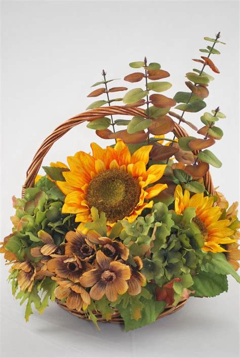 Sunflower Round Fall Basket Silk Floral Arrangement Decor