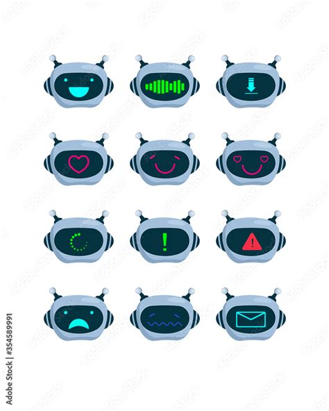 Bot Faces Set Cute Cartoon Characters Robots Heads With Screens