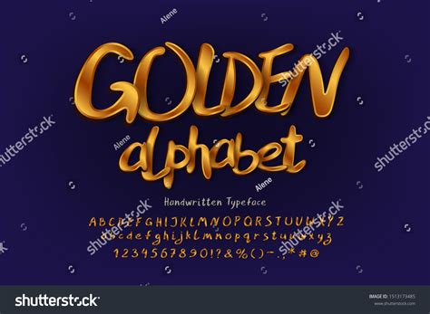 Golden Alphabet Handwritten Typeface Uppercase Lowercase Stock Vector