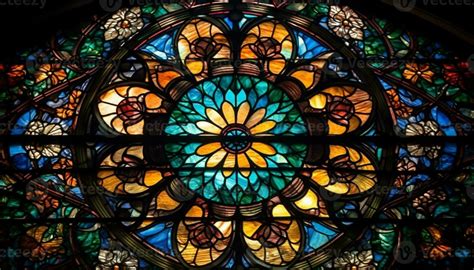 Medieval cathedral ornate stained glass windows illuminate spirituality