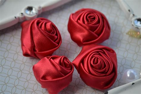 1 5 red satin fabric roses satin rolled rosettes satin etsy
