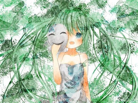Vocaloid Dress Hatsune Miku Blue Eyes Long Hair Green Hair Masks Anime