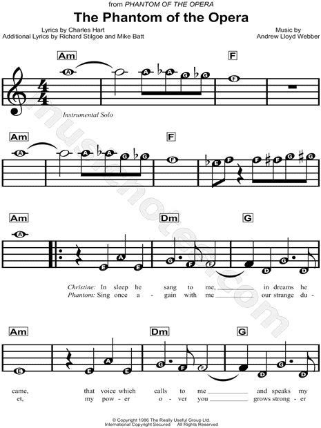 Sheet music download is a site dedicated to all amateur music performers around the world, giving them the opportunity to download the sheet music search for free sheet music search >>. "The Phantom of the Opera" from 'The Phantom of the Opera' Sheet Music for Beginners - Download ...