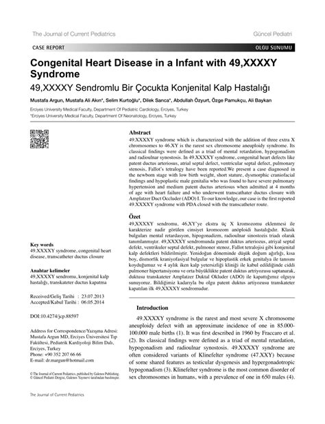 Pdf Congenital Heart Disease In An Infant With 49xxxxy Syndrome