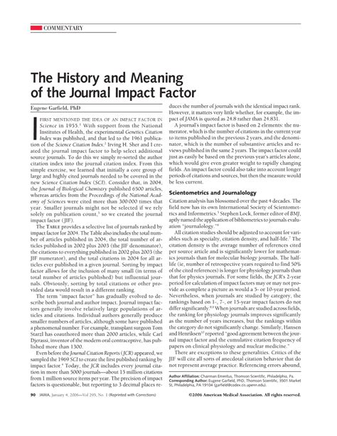 The History and Meaning of the Journal Impact Factor ...