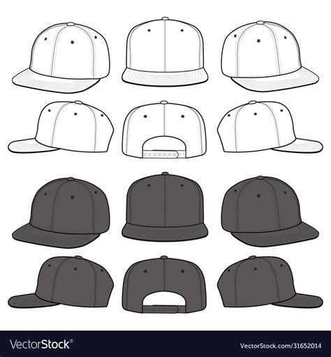 Snapback Cap Fashion Flat Sketch Template Vector Image