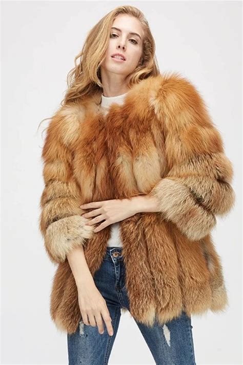 Contrast Color Real Fox Fur Coats Red Sliver Natural Fox Fur Coat Women S With Fox Fur Collar