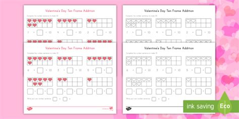 Ten Frame Addition Valentines Day Making Activity