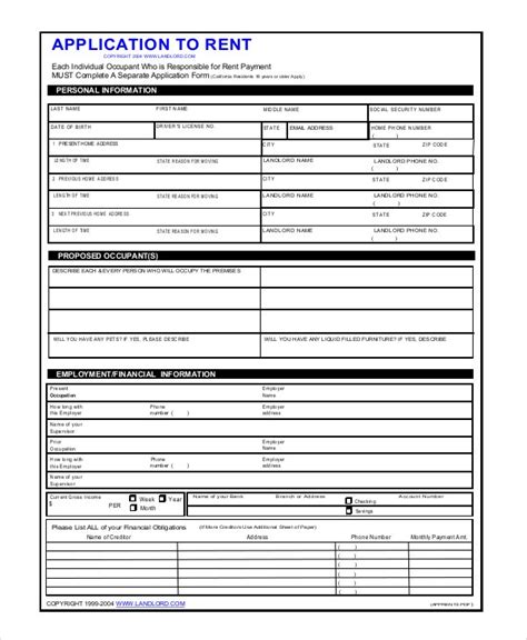Apartment Rental Application Form Template