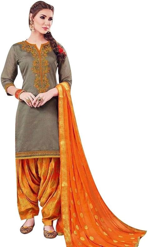 Salwar Kameez Silk Embroidered Patiala Pants With Brocade Dupatta Readymade Indian Dress Brown