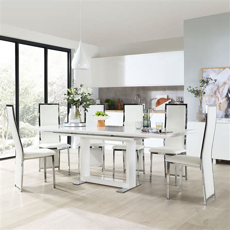 Tokyo White High Gloss Extending Dining Table With 4 Celeste White Leather Chairs Furniture Choice