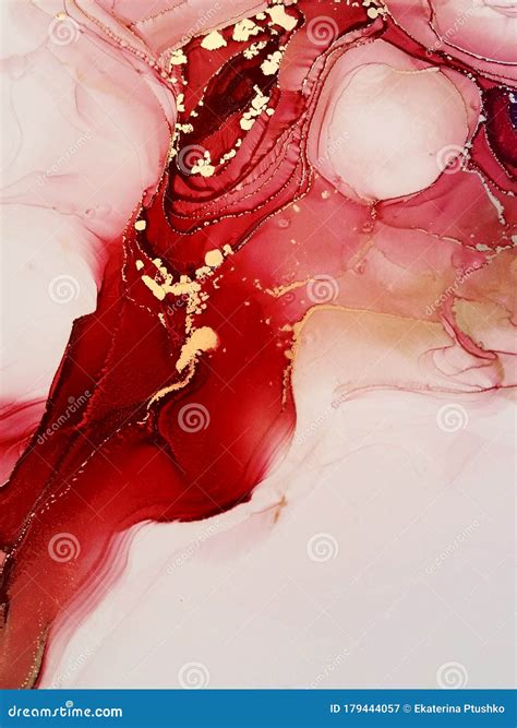 Passionate Red Abstract Fluid Art Painting Alcohol Inks With Gold