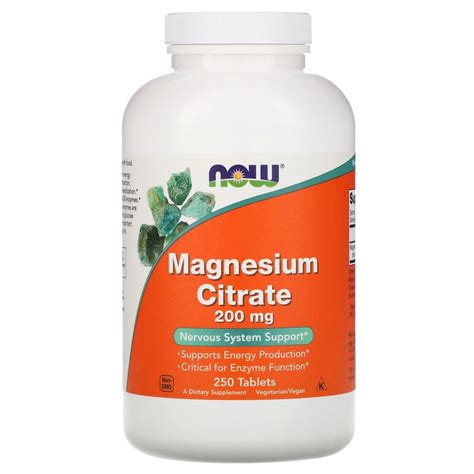 Magnesium Citrate 200mg 250 Tablets Now Foods Yourhealthbasket
