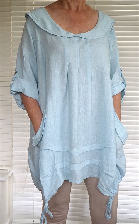 Gorgeous Italian Linen Lagenlook Artist Style Top With Quirky