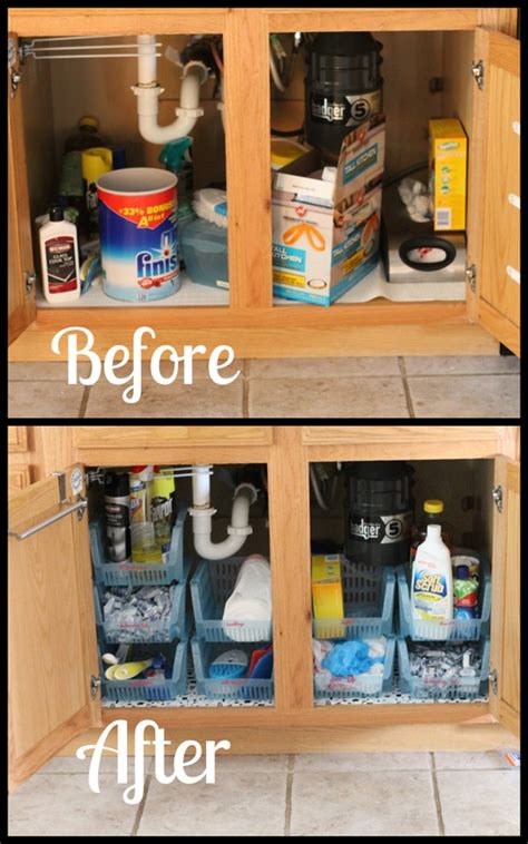 Sliding shelves are simple to install in your existing cabinets. Under Sink Cabinet Organization - I Heart Planners