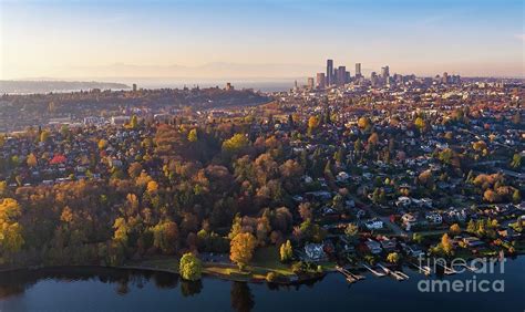 Aerial Seattle Fall Colors City Skyline Photograph By Mike Reid Fine
