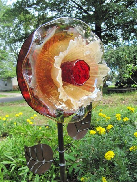 Yard Art Glass Garden Flower Upcycled Glass Art Vintage Etsy Glass