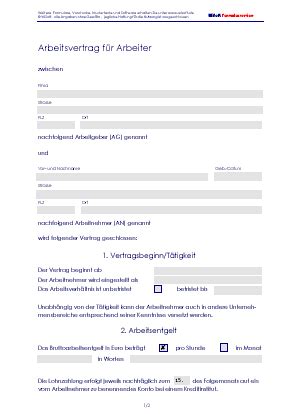 Bei vorlagen.de stehen unterschiedliche vordrucke zum direkten download bereit. Arbeitsvertrag mit einem Arbeiter