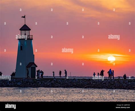 Sunset View Of The Lighthouse Of Lake Hefner At Oklahoma Stock Photo