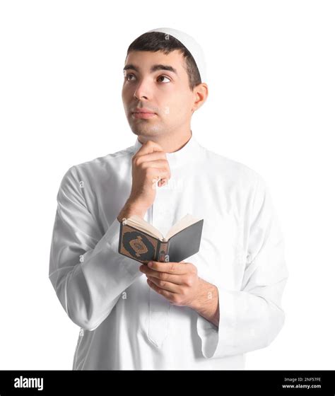 Muslim Man Reading Koran On White Background Stock Photo Alamy