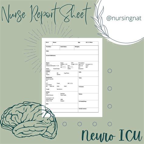 Neuro Icu Report Sheet Etsy