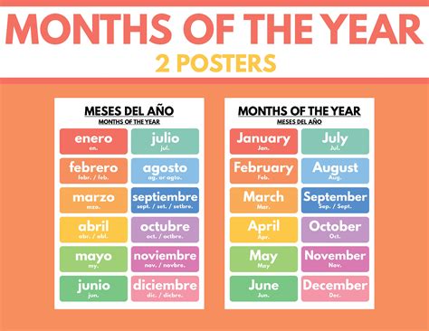 Spanish Language Months Of The Year In Spanish 2 Posters Etsy