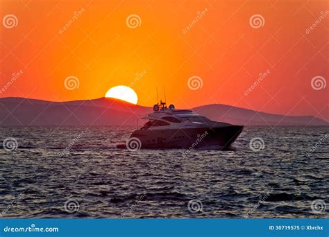 Yacht On Sea With Epic Sunset Stock Image Image Of Europe Horizon