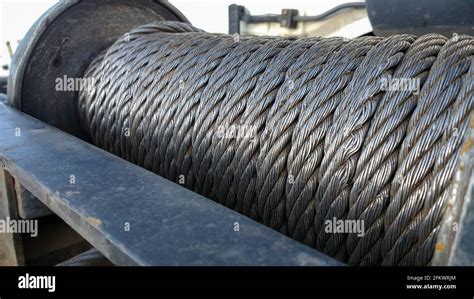Steel Cable Wrapped In Winch For Cars Plenty Of Contrast Stock Photo