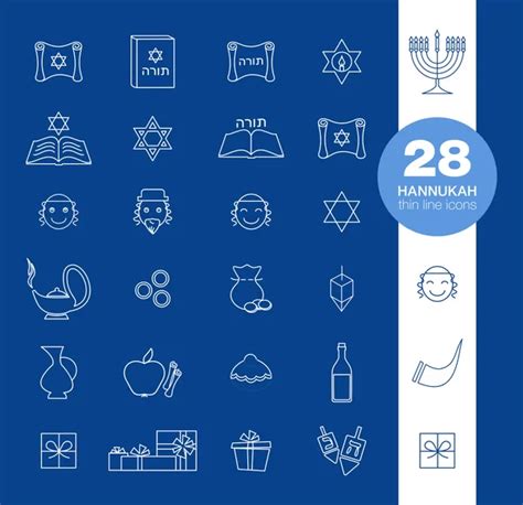 Jewish Church Traditional Religious Symbols Outline Icons Set Isolated
