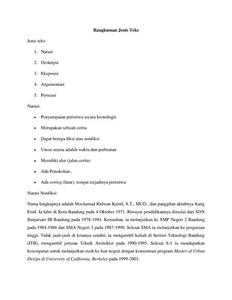 Rangkuman Jenis Teks - Rangkuman Jenis Teks Jenis teks: Narasi
