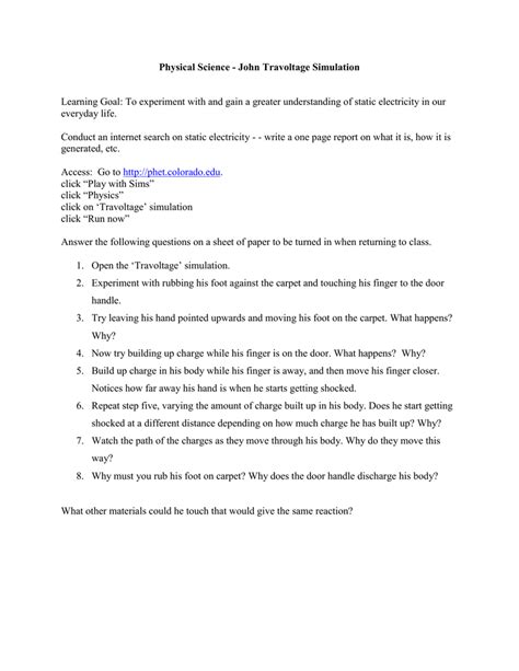 John Travoltage Worksheet Answers - Home School
