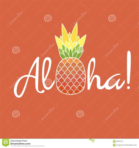 pineapple with leaf and lettering aloha exotic fruit from tropical america stock vector