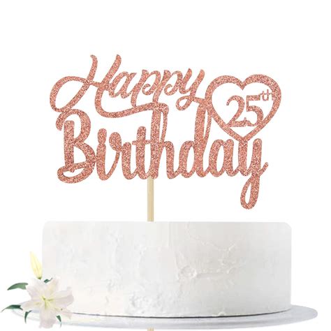 Buy Rose Gold Glitter Happy 25th Birthday Cake Topper Hello 25 Cheers
