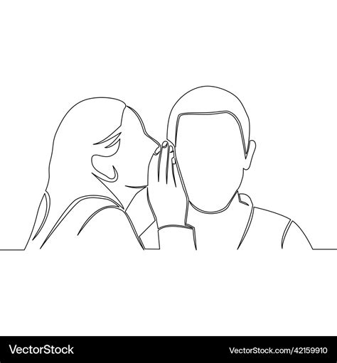 Continuous Line Drawn Woman And Man Are Whispering