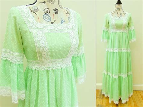 70s Green Polka Dot Maxi Dress By Nadine Vintage Empire Etsy Polka