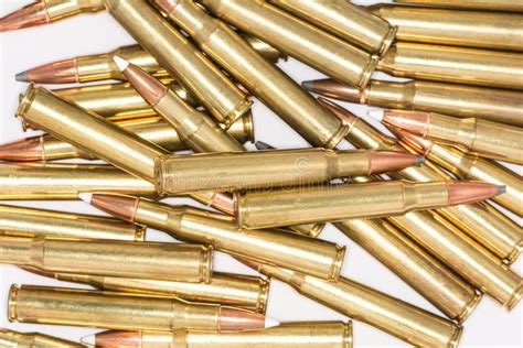 Pile Of Rifle Bullets On White Background Stock Image Image Of Bullet