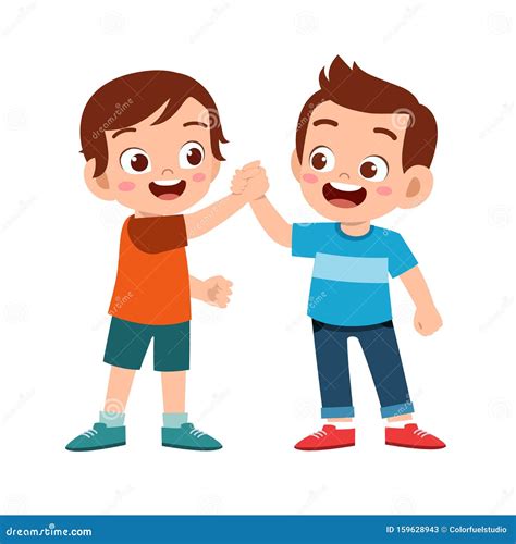 Cute Happy Kid Hand Shake With Friend Stock Vector Illustration Of