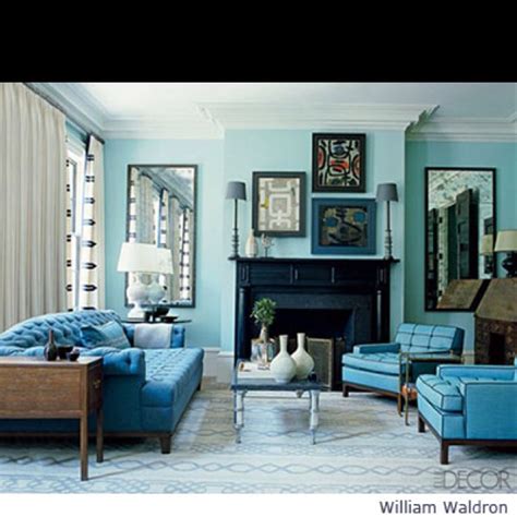 Pale Turquoise Walls Monochromatic Living Room Living Room