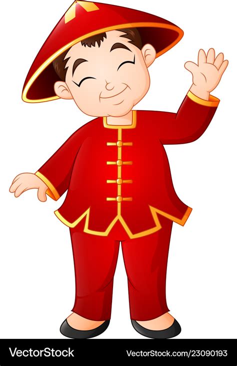 Cartoon Chinese Boy Wearing Traditional Costume Vector Image