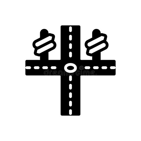 Black Solid Icon For Crossroad Journey And Highway Stock Vector