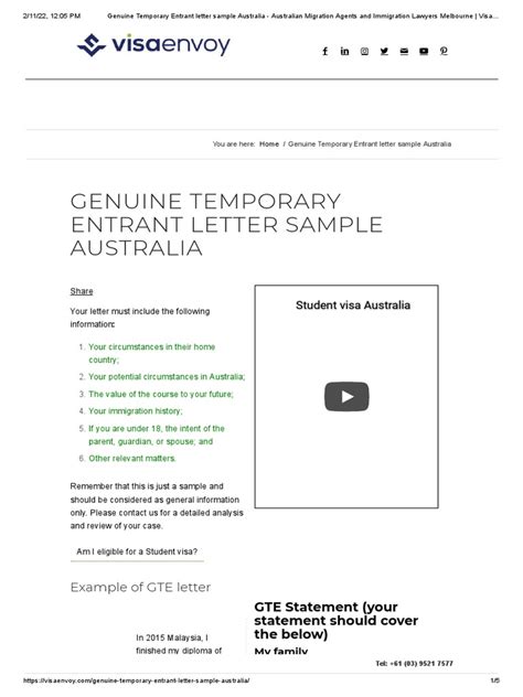 Genuine Temporary Entrant Letter Sample Australia Australian