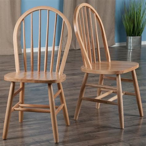 winsome windsor solid wood spindle back dining side chair in natural set of 2 81836