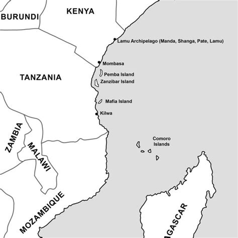 Map Of The East African Coast With Places Mentioned In The Article Map
