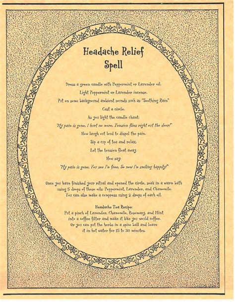 Book Of Shadows Spell Pages Headache Relief Spell Wicca