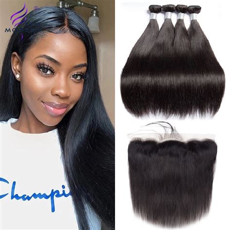 Straight Transparent Lace Frontal With Bundles 30inch Long Bundles With