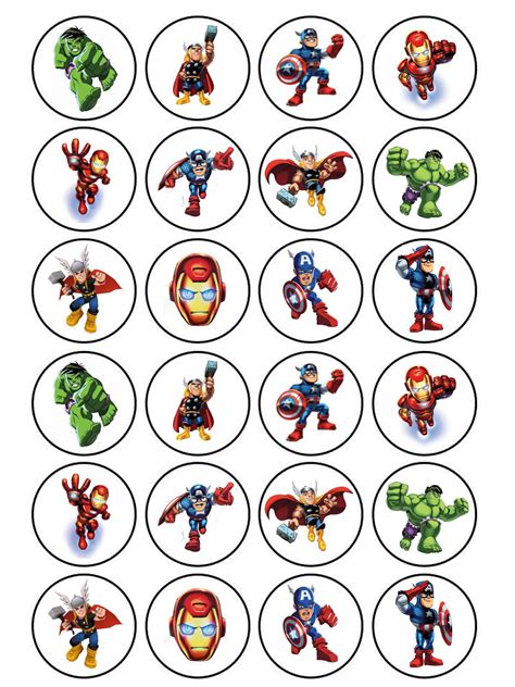 24 X Edible Superhero Squad Avengers Hulk Iron Man Thor Cake Cupcake