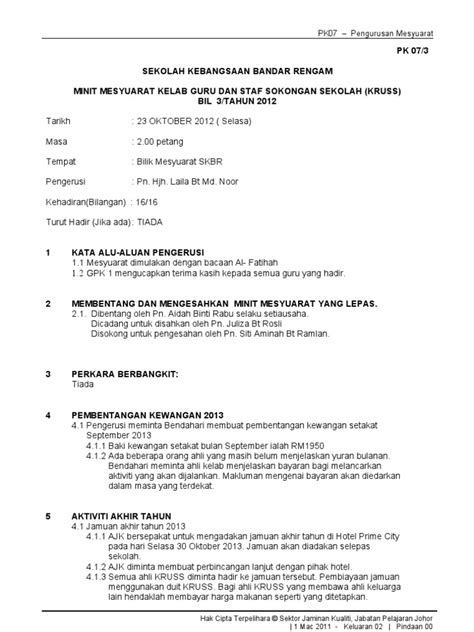 Mesyuarat akhir guru & kt. Minit Mesyuarat Akhir Tahun