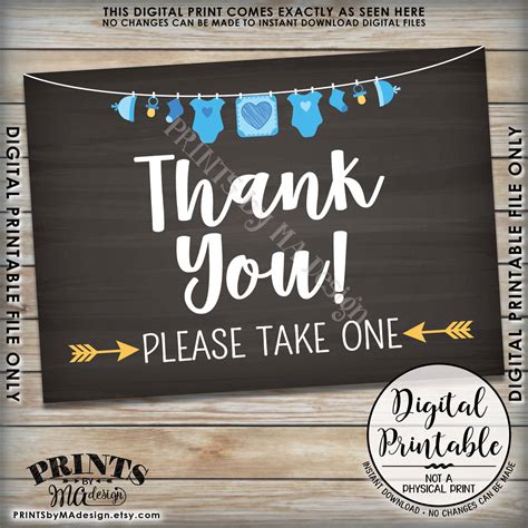 Thank You Sign Baby Shower Favors Sign Thank You Please Take One Sign