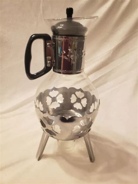 Mid Century Modern Glass Coffee Carafe Black Stainless Candle Warmer