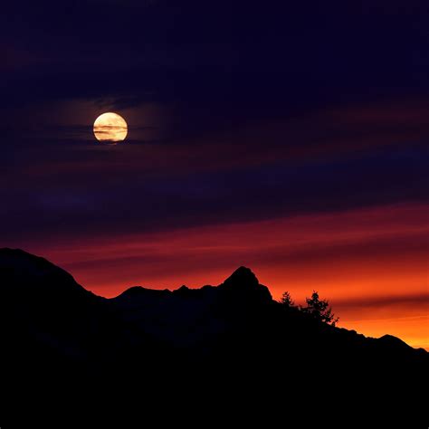 Mountain Picks Night Sunset Sky Red Ipad Air Wallpapers Free Download